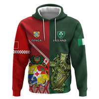 Custom Tonga And Ireland Rugby Hoodie Ikale Tahi With Shamrocks LT14 Pullover Hoodie Red - Polynesian Pride
