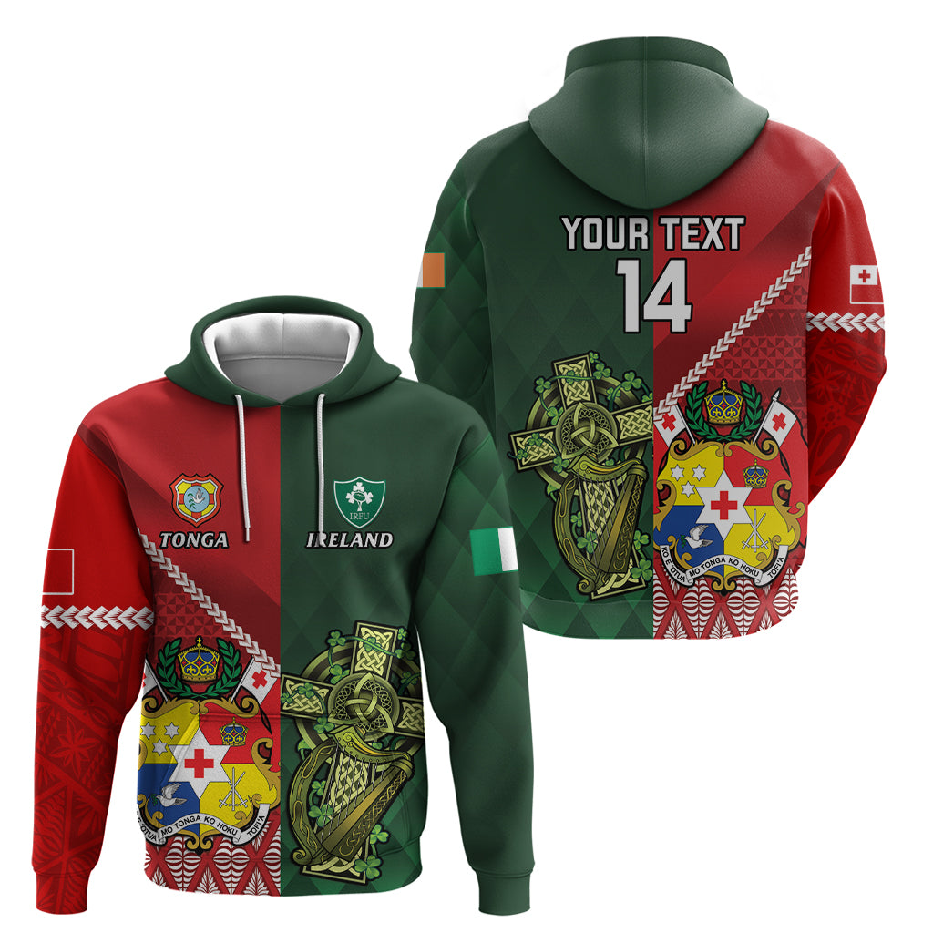 Custom Tonga And Ireland Rugby Hoodie Ikale Tahi With Shamrocks LT14 - Polynesian Pride