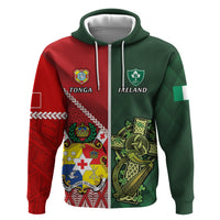 Custom Tonga And Ireland Rugby Hoodie Ikale Tahi With Shamrocks LT14 Zip Hoodie Red - Polynesian Pride
