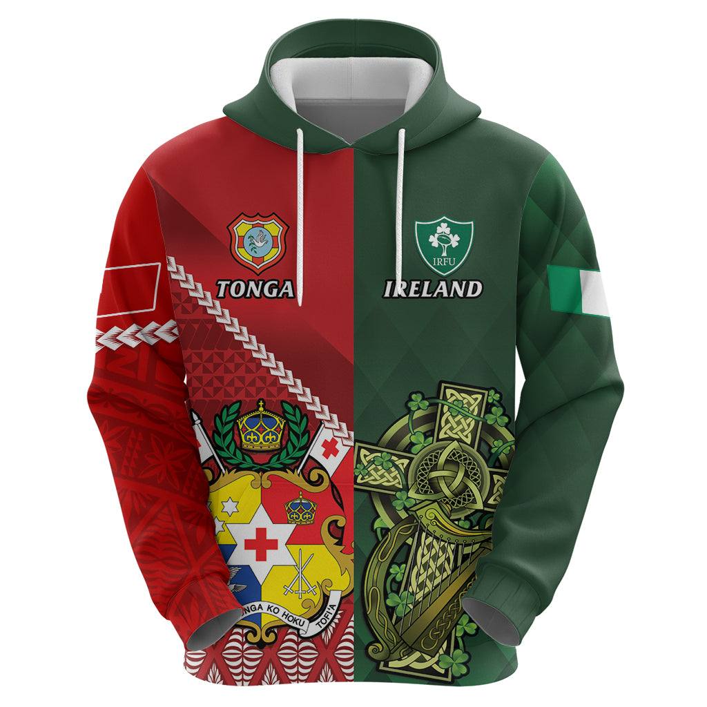 Custom Tonga And Ireland Rugby Hoodie Ikale Tahi With Shamrocks LT14 - Polynesian Pride