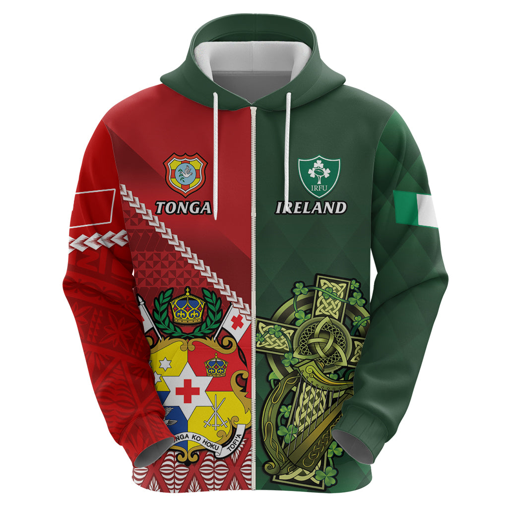 Custom Tonga And Ireland Rugby Hoodie Ikale Tahi With Shamrocks LT14 - Polynesian Pride