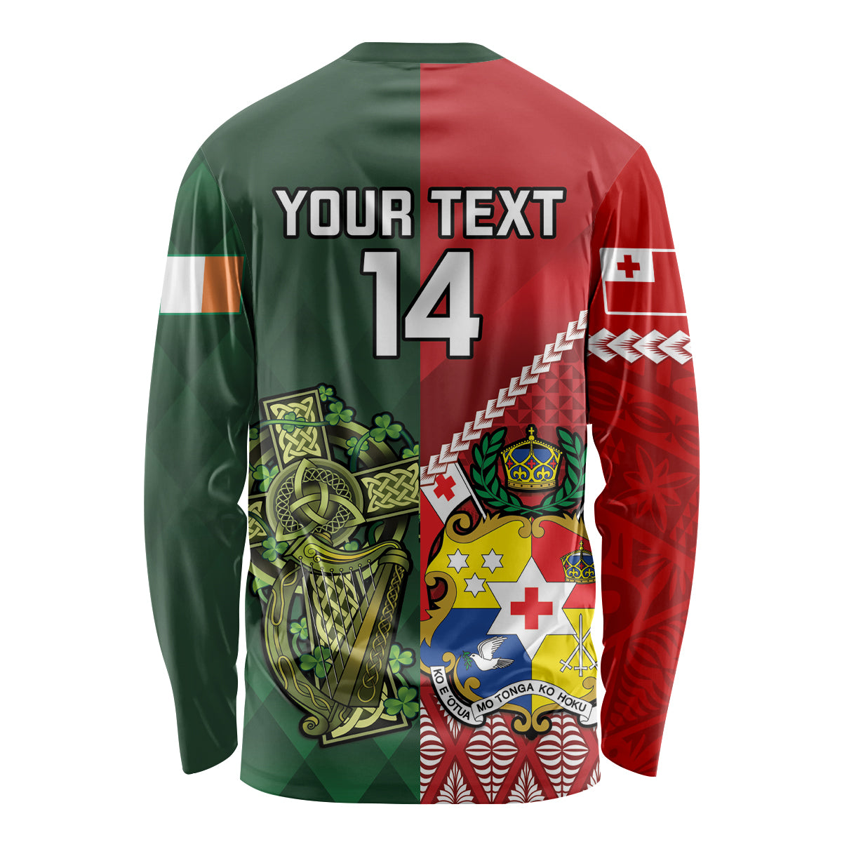 Custom Tonga And Ireland Rugby Long Sleeve Shirt Ikale Tahi With Shamrocks LT14 - Polynesian Pride