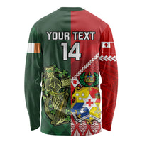 Custom Tonga And Ireland Rugby Long Sleeve Shirt Ikale Tahi With Shamrocks LT14 - Polynesian Pride