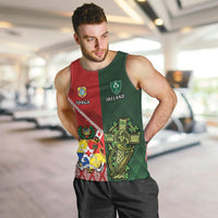 Custom Tonga And Ireland Rugby Men Tank Top Ikale Tahi With Shamrocks LT14 Red - Polynesian Pride
