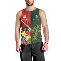 Custom Tonga And Ireland Rugby Men Tank Top Ikale Tahi With Shamrocks LT14 - Polynesian Pride