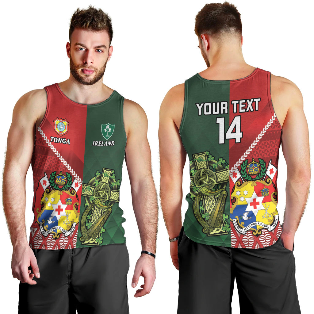 Custom Tonga And Ireland Rugby Men Tank Top Ikale Tahi With Shamrocks LT14 - Polynesian Pride