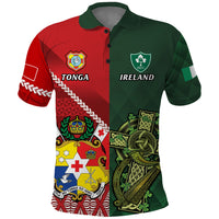 Custom Tonga And Ireland Rugby Polo Shirt Ikale Tahi With Shamrocks LT14 Red - Polynesian Pride