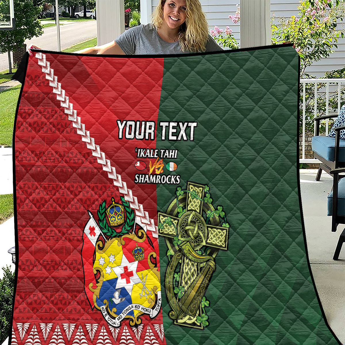Custom Tonga And Ireland Rugby Quilt Ikale Tahi With Shamrocks LT14 Red - Polynesian Pride