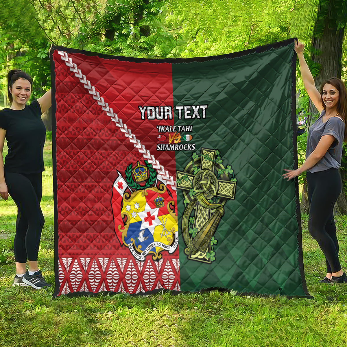 Custom Tonga And Ireland Rugby Quilt Ikale Tahi With Shamrocks LT14 - Polynesian Pride