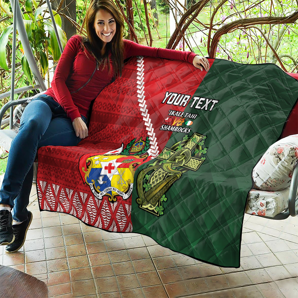 Custom Tonga And Ireland Rugby Quilt Ikale Tahi With Shamrocks LT14 - Polynesian Pride