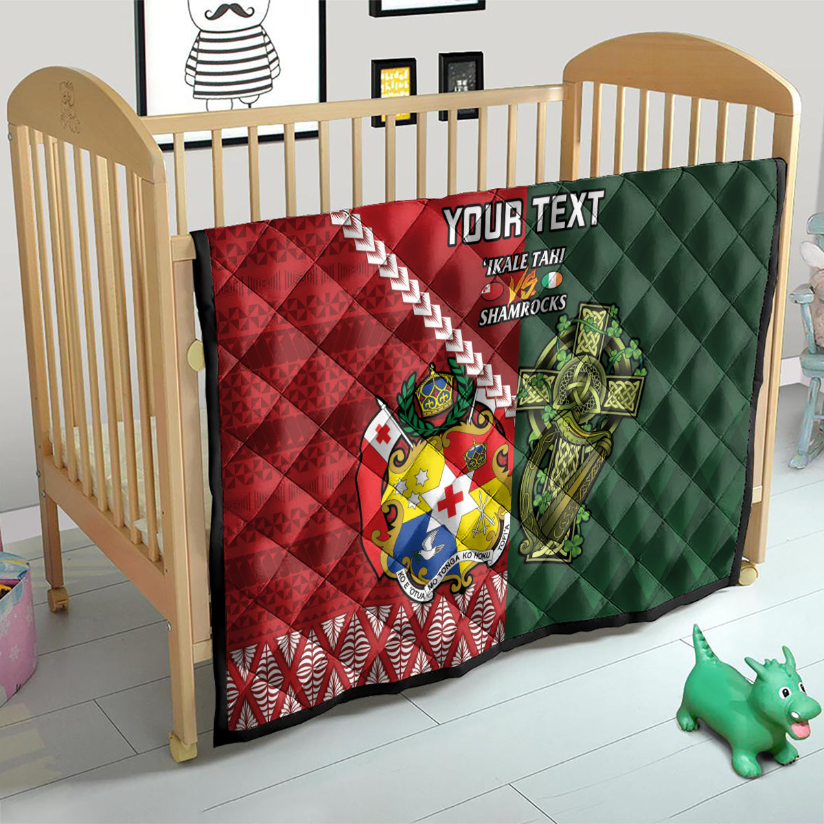 Custom Tonga And Ireland Rugby Quilt Ikale Tahi With Shamrocks LT14 - Polynesian Pride