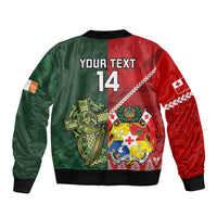 Custom Tonga And Ireland Rugby Sleeve Zip Bomber Jacket Ikale Tahi With Shamrocks LT14 - Polynesian Pride
