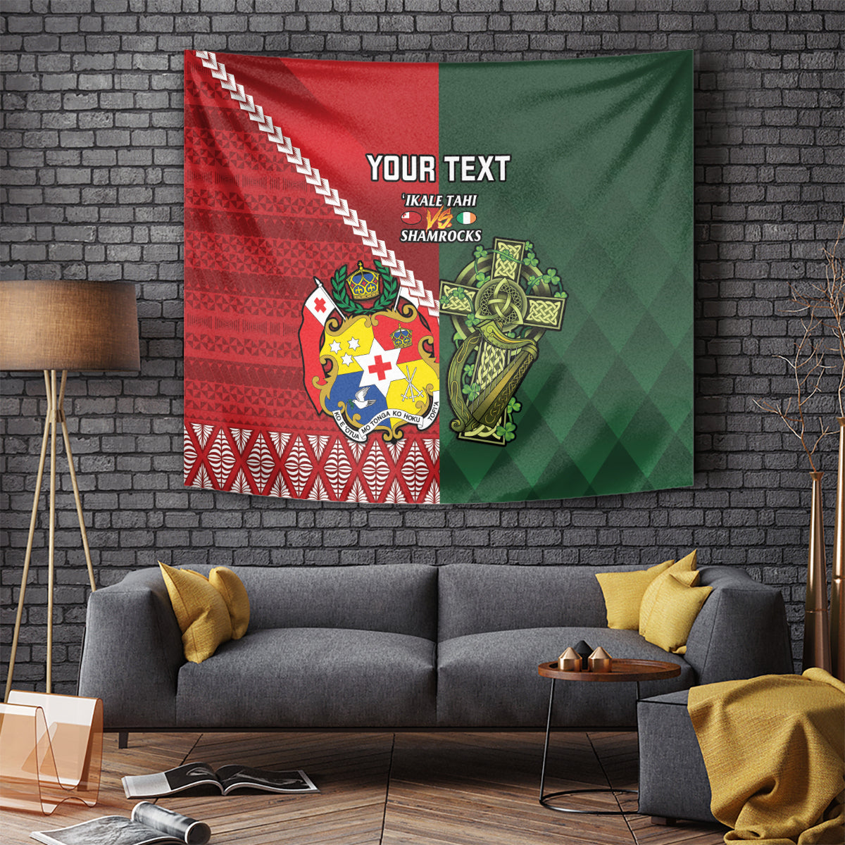 Custom Tonga And Ireland Rugby Tapestry Ikale Tahi With Shamrocks LT14 - Polynesian Pride
