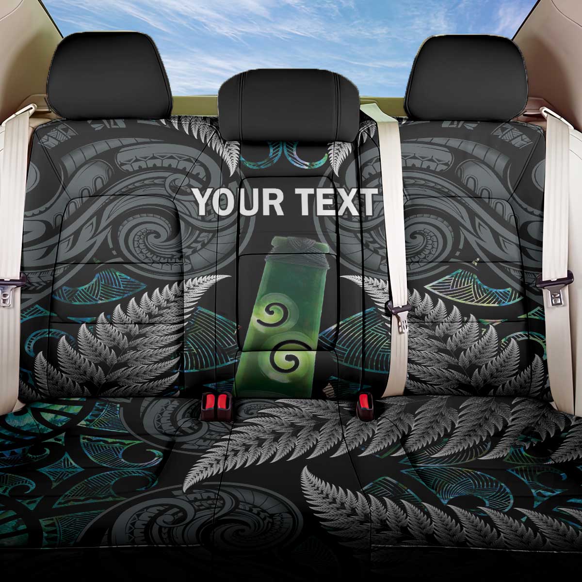 Personalised New Zealand Toki Back Car Seat Cover Silver Fern Mix Aotearoa Maori Pattern