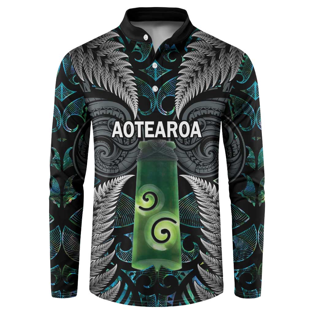 Personalised New Zealand Toki Button Sweatshirt Silver Fern Mix Aotearoa Maori Pattern LT14 Black - Polynesian Pride