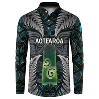 Personalised New Zealand Toki Button Sweatshirt Silver Fern Mix Aotearoa Maori Pattern LT14 Black - Polynesian Pride