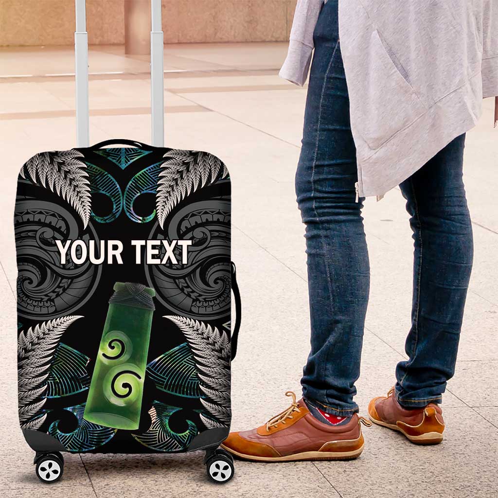 Personalised New Zealand Toki Luggage Cover Silver Fern Mix Aotearoa Maori Pattern LT14 Black - Polynesian Pride