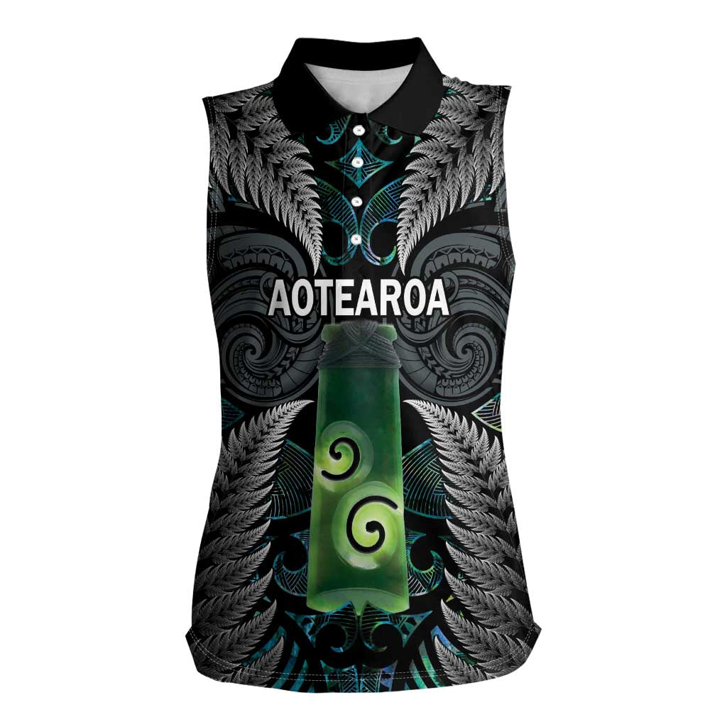 Personalised New Zealand Toki Women Sleeveless Polo Shirt Silver Fern Mix Aotearoa Maori Pattern