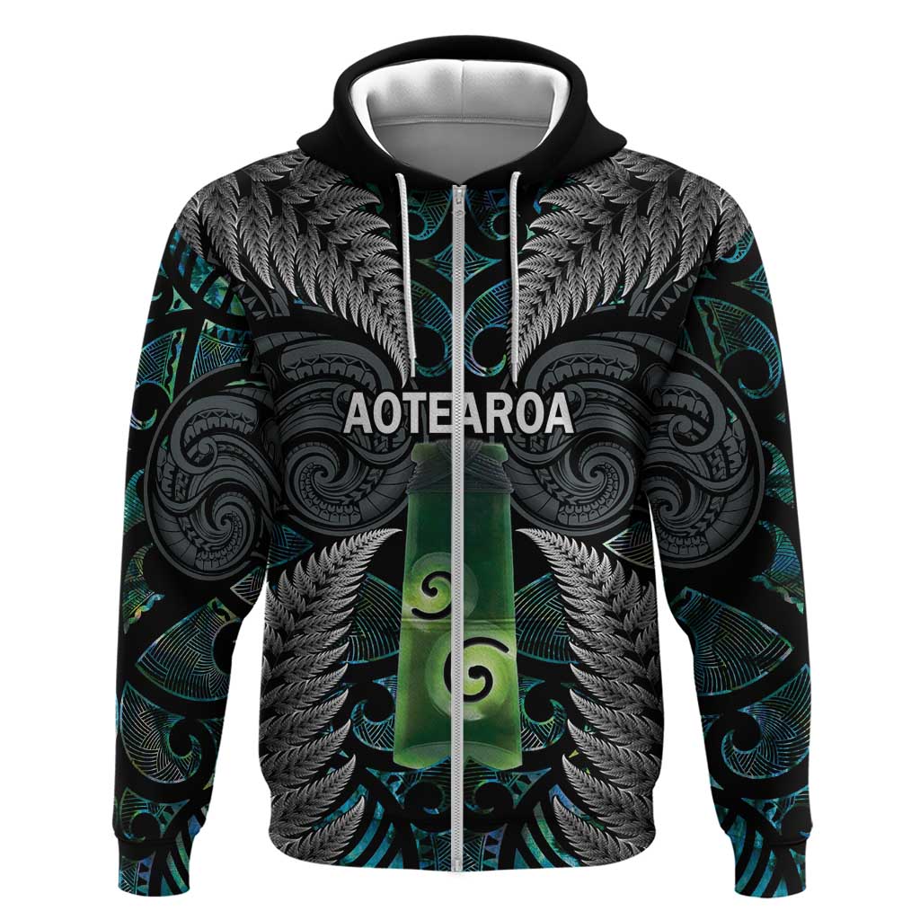 Personalised New Zealand Toki Zip Hoodie Silver Fern Mix Aotearoa Maori Pattern