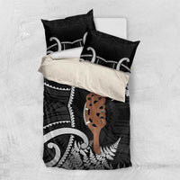 New Zealand Maripi Bedding Set Silver Fern Mix Aotearoa Maori Pattern LT14 US Twin 172cm x 218cm Black - Polynesian Pride