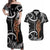 New Zealand Maripi Couples Matching Off Shoulder Maxi Dress and Hawaiian Shirt Silver Fern Mix Aotearoa Maori Pattern