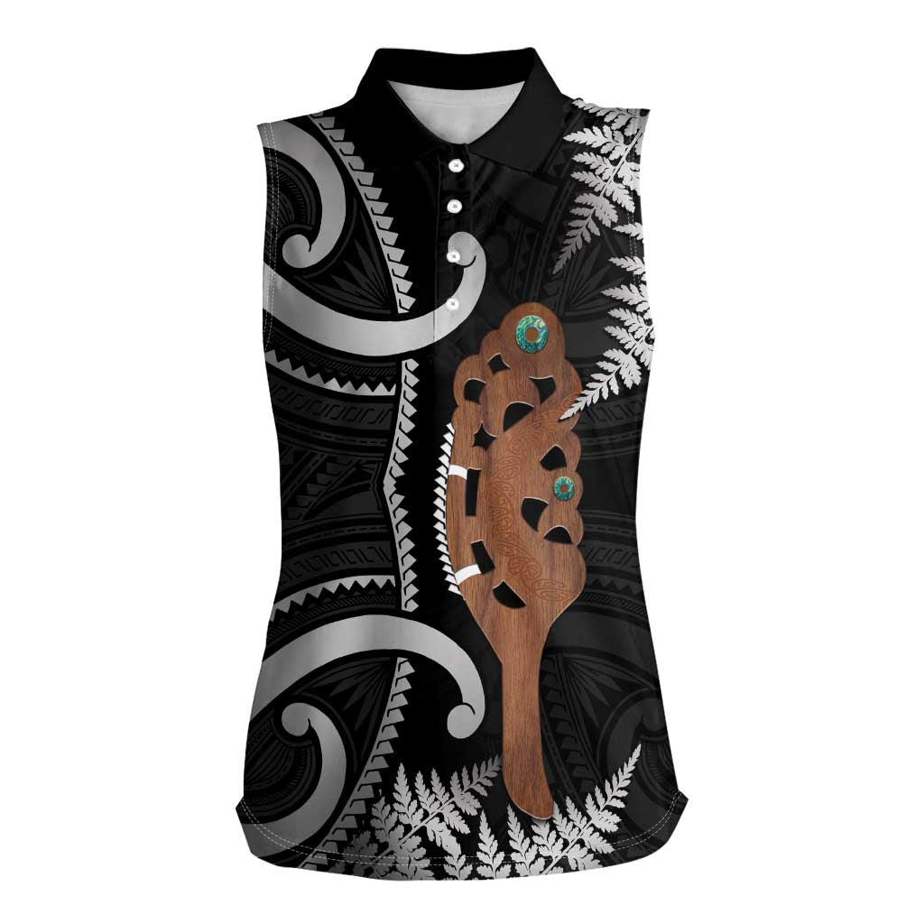 New Zealand Maripi Women Sleeveless Polo Shirt Silver Fern Mix Aotearoa Maori Pattern