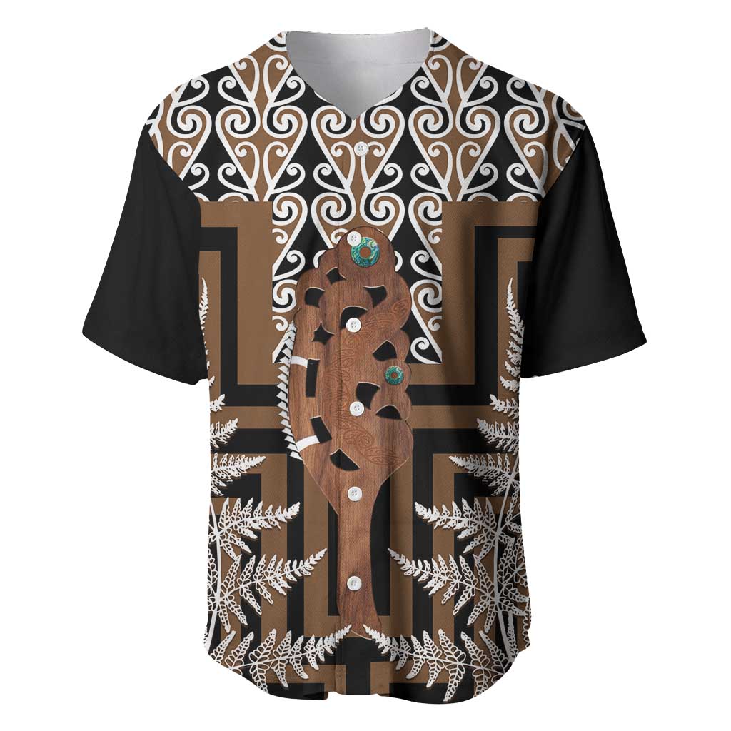 New Zealand Baseball Jersey Maori Maripi Knife With Poutama Art LT14 Brown - Polynesian Pride