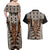 New Zealand Couples Matching Off Shoulder Maxi Dress and Hawaiian Shirt Maori Maripi Knife With Poutama Art