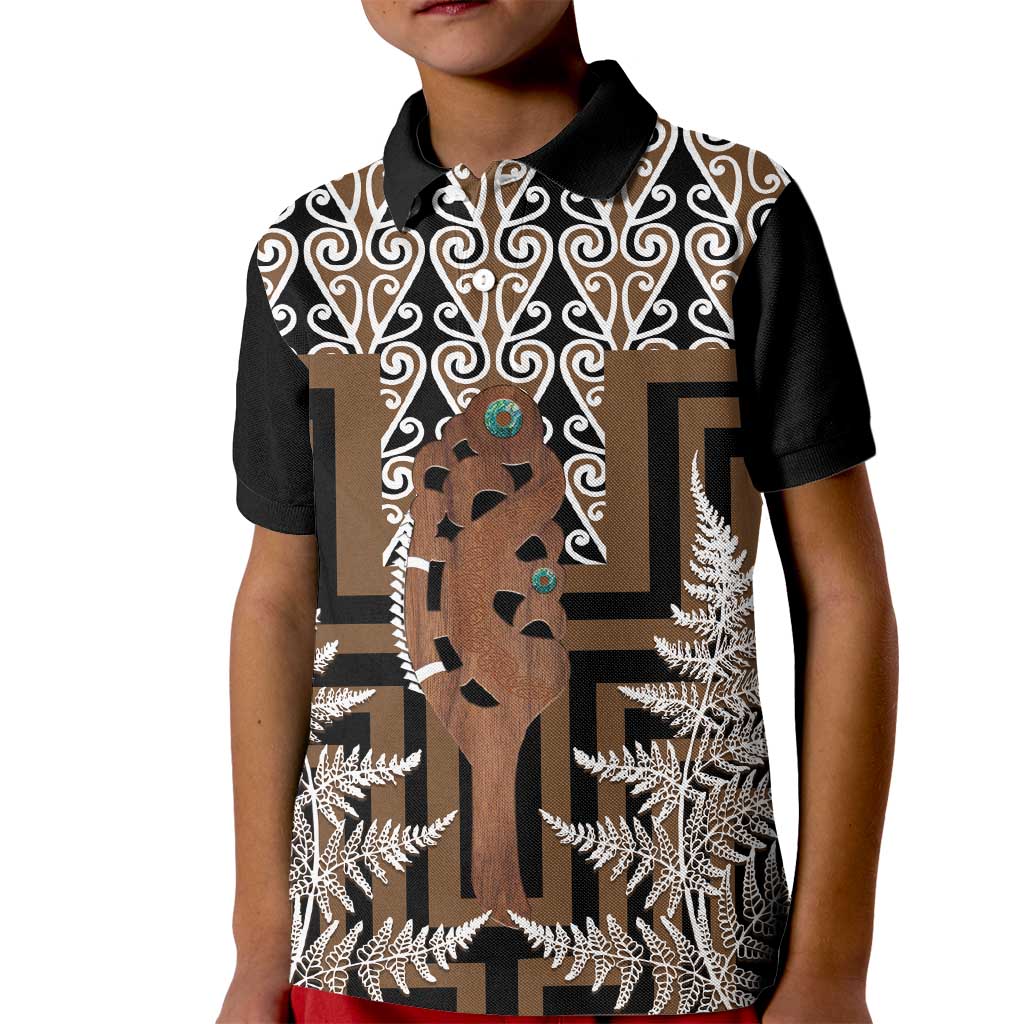 New Zealand Kid Polo Shirt Maori Maripi Knife With Poutama Art LT14 Kid Brown - Polynesian Pride