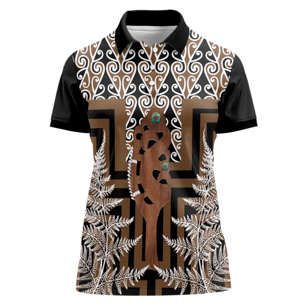 New Zealand Women Polo Shirt Maori Maripi Knife With Poutama Art