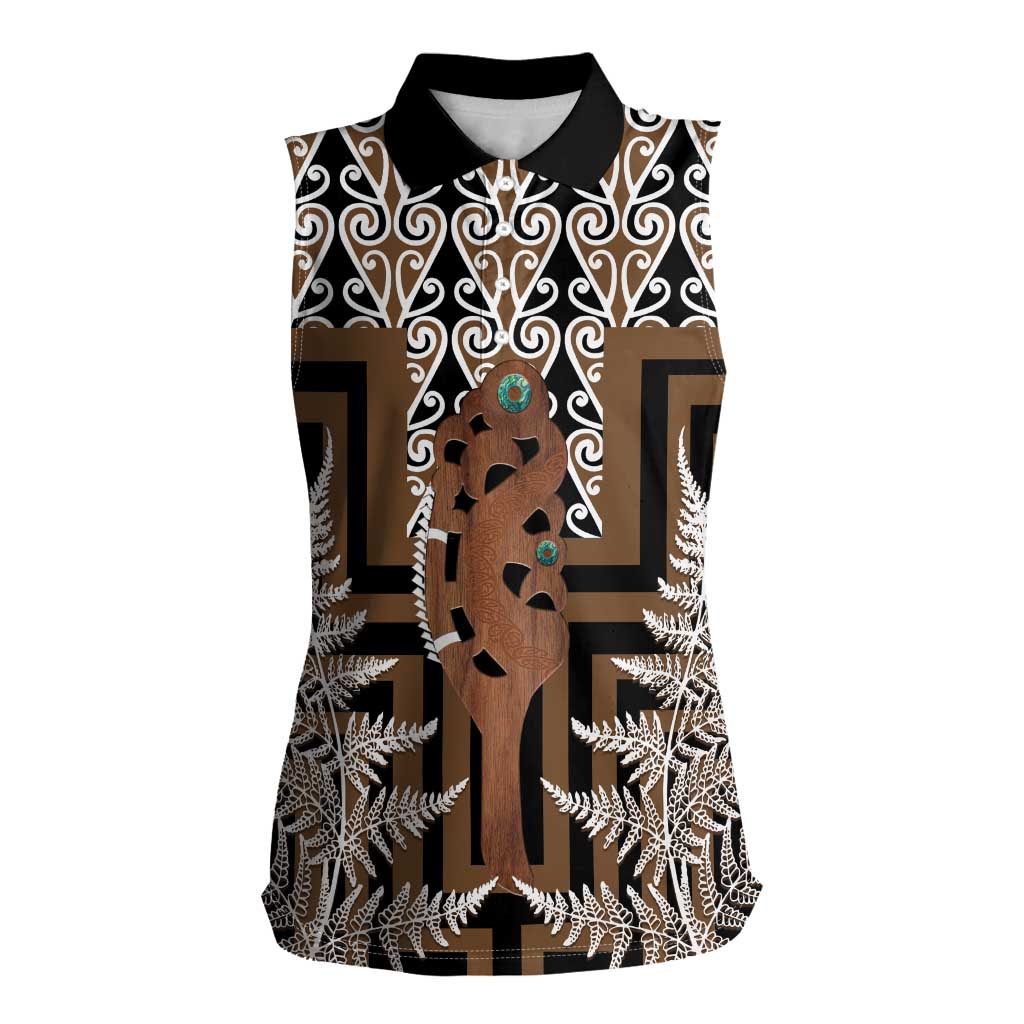 New Zealand Women Sleeveless Polo Shirt Maori Maripi Knife With Poutama Art