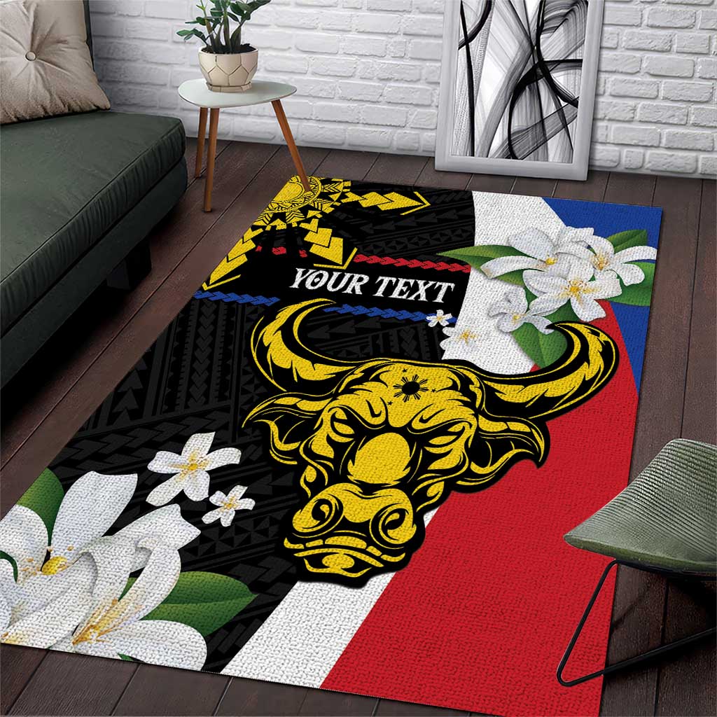 Personalised Philippines Carabao Area Rug Filipino Sun Mix Sampaguita Flower LT14 Black - Polynesian Pride