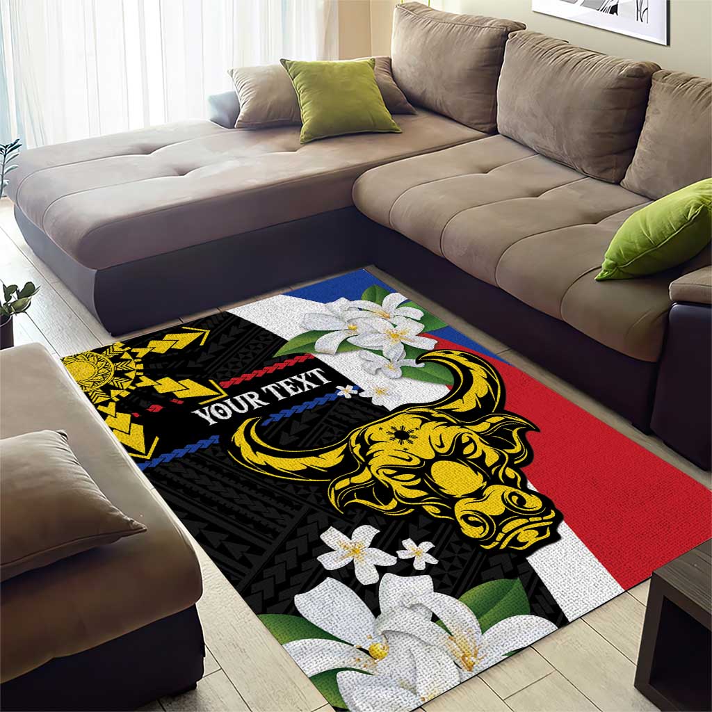 Personalised Philippines Carabao Area Rug Filipino Sun Mix Sampaguita Flower LT14 - Polynesian Pride