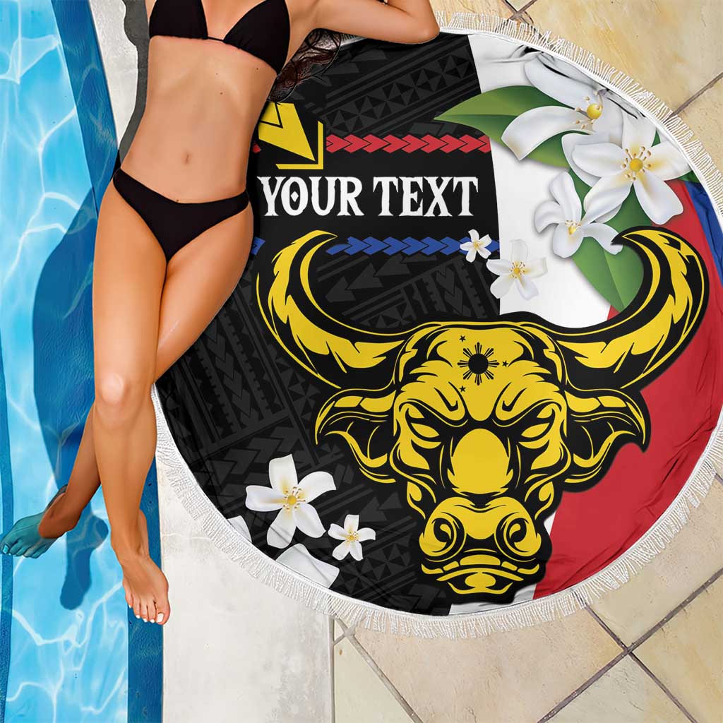 Personalised Philippines Carabao Beach Blanket Filipino Sun Mix Sampaguita Flower LT14 - Polynesian Pride