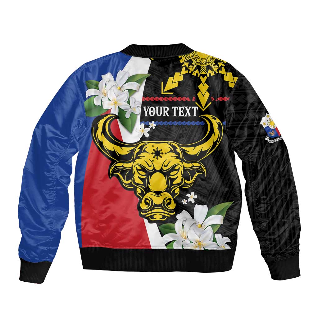 Personalised Philippines Carabao Bomber Jacket Filipino Sun Mix Sampaguita Flower LT14 - Polynesian Pride