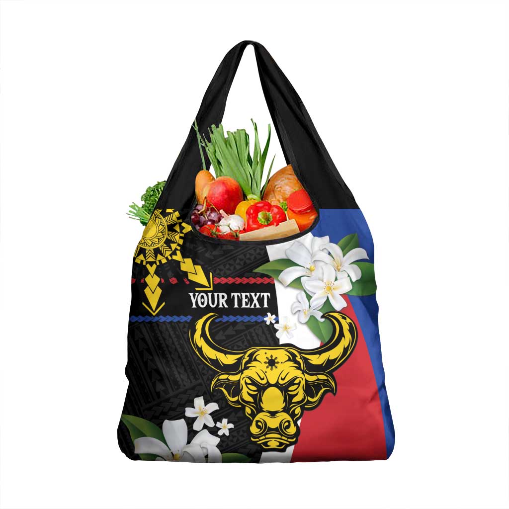 Personalised Philippines Carabao Grocery Bag Filipino Sun Mix Sampaguita Flower LT14 1-pack One Size Black - Polynesian Pride