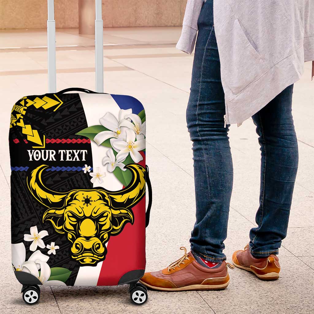 Personalised Philippines Carabao Luggage Cover Filipino Sun Mix Sampaguita Flower LT14 Black - Polynesian Pride