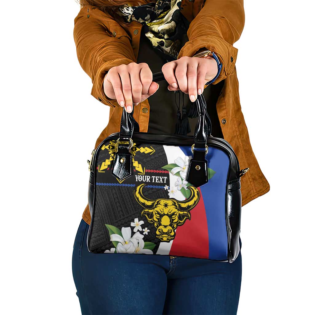 Personalised Philippines Carabao Shoulder Handbag Filipino Sun Mix Sampaguita Flower LT14 One Size Black - Polynesian Pride