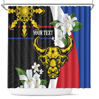 Personalised Philippines Carabao Shower Curtain Filipino Sun Mix Sampaguita Flower LT14 Black - Polynesian Pride
