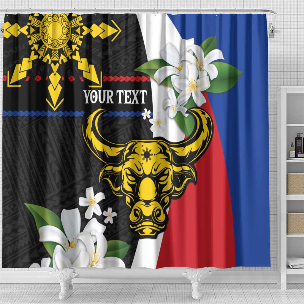 Personalised Philippines Carabao Shower Curtain Filipino Sun Mix Sampaguita Flower LT14 - Polynesian Pride