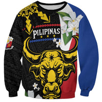 Personalised Philippines Carabao Sweatshirt Filipino Sun Mix Sampaguita Flower LT14 Unisex Black - Polynesian Pride