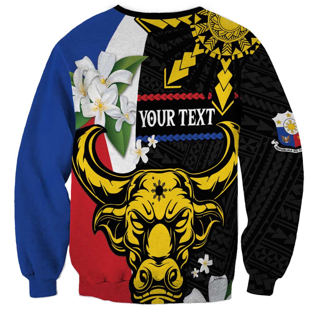 Personalised Philippines Carabao Sweatshirt Filipino Sun Mix Sampaguita Flower LT14 - Polynesian Pride