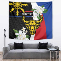 Personalised Philippines Carabao Tapestry Filipino Sun Mix Sampaguita Flower LT14 Black - Polynesian Pride