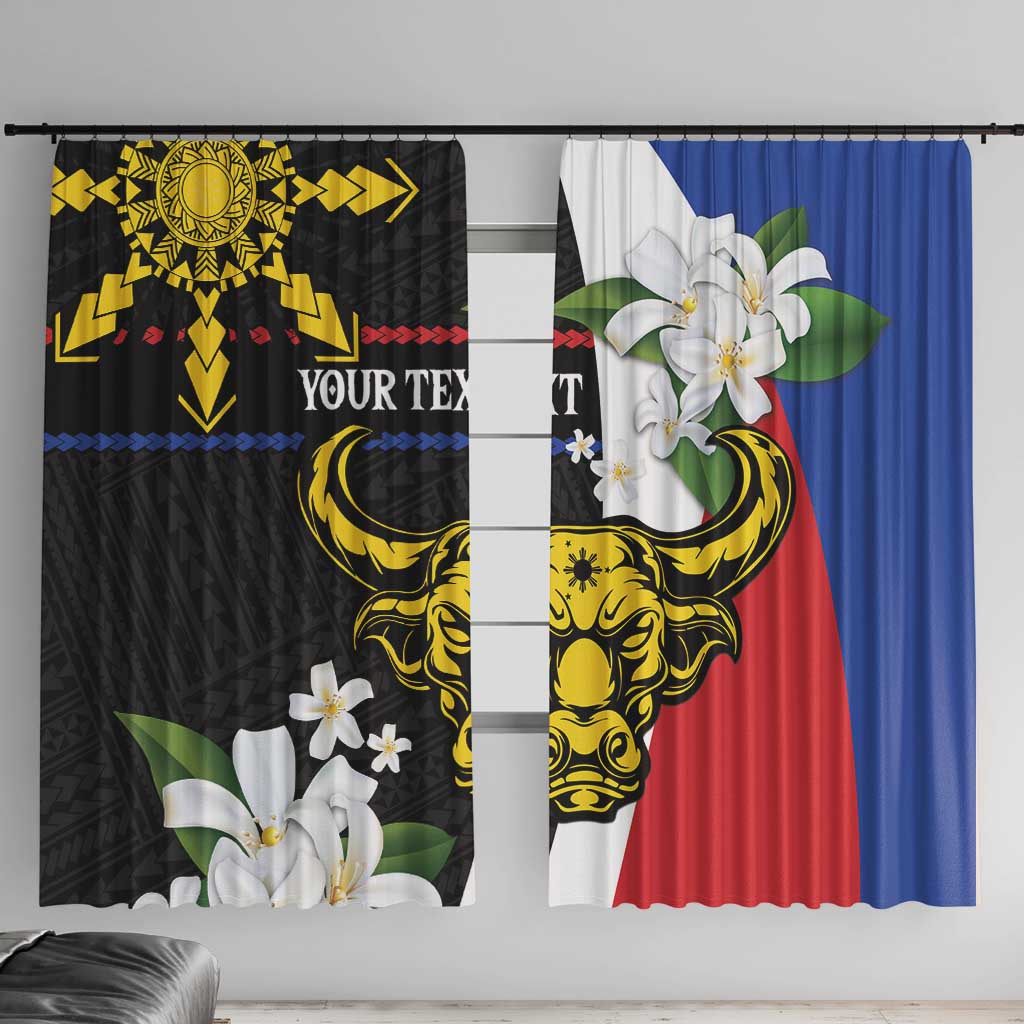 Personalised Philippines Carabao Window Curtain Filipino Sun Mix Sampaguita Flower LT14 With Hooks Black - Polynesian Pride