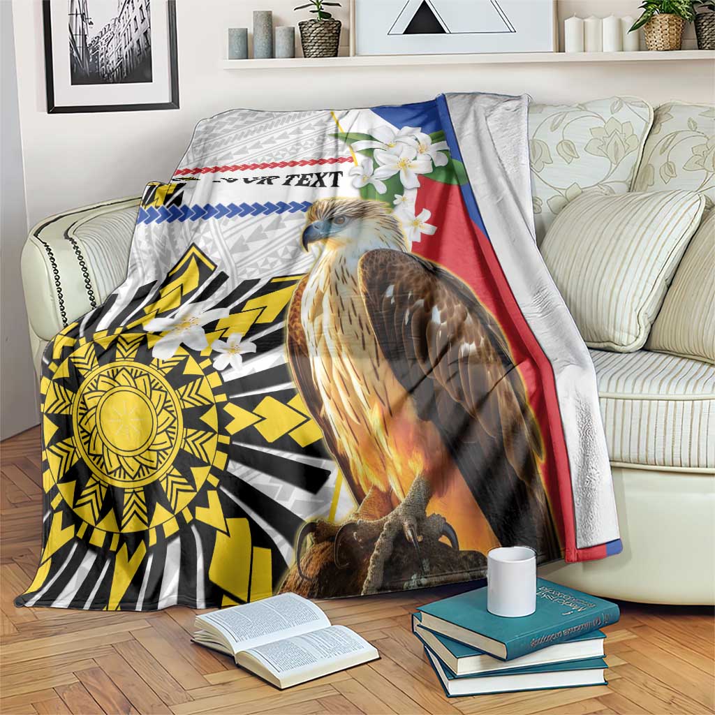 Personalised Philippines Eagle Blanket Filipino Sun Mix Sampaguita Flower LT14 White - Polynesian Pride