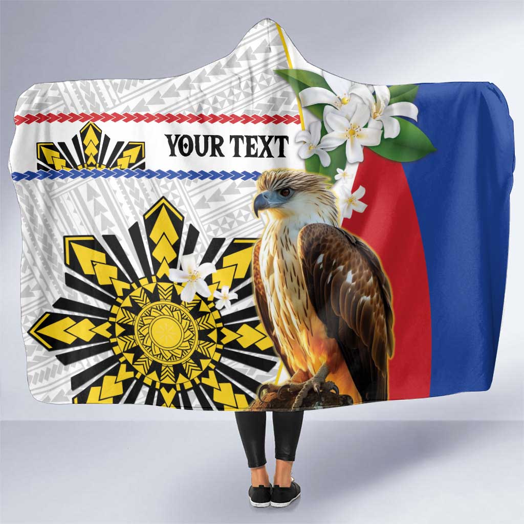 Personalised Philippines Eagle Hooded Blanket Filipino Sun Mix Sampaguita Flower LT14 One Size White - Polynesian Pride