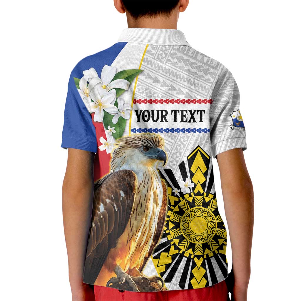 Personalised Philippines Eagle Kid Polo Shirt Filipino Sun Mix Sampaguita Flower LT14 - Polynesian Pride