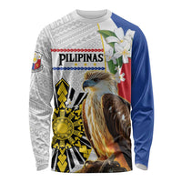 Personalised Philippines Eagle Long Sleeve Shirt Filipino Sun Mix Sampaguita Flower LT14 Unisex White - Polynesian Pride