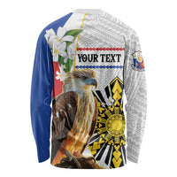 Personalised Philippines Eagle Long Sleeve Shirt Filipino Sun Mix Sampaguita Flower LT14 - Polynesian Pride