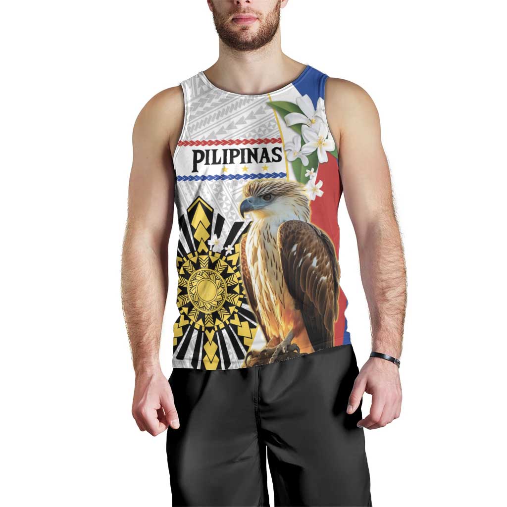 Personalised Philippines Eagle Men Tank Top Filipino Sun Mix Sampaguita Flower LT14 - Polynesian Pride